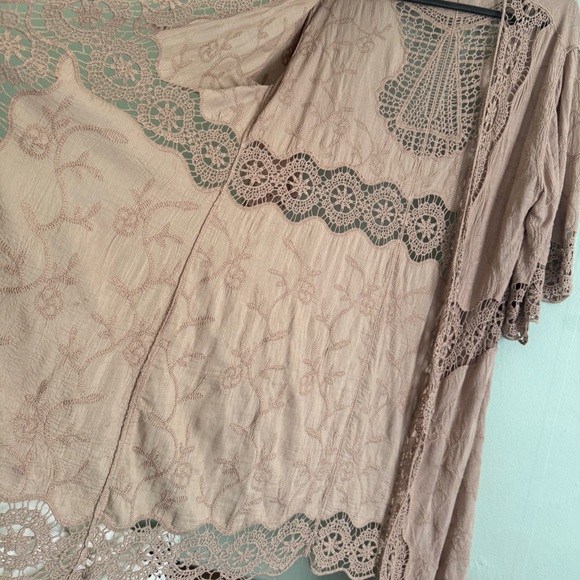 crochet kimono robe taupe tan beige long oversized bell sleeve open medium large - Picture 6 of 14